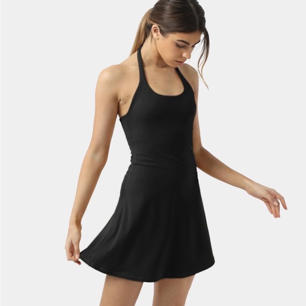 Halara In My Feelings Cloudful 2-in-1 flare workout dress - black